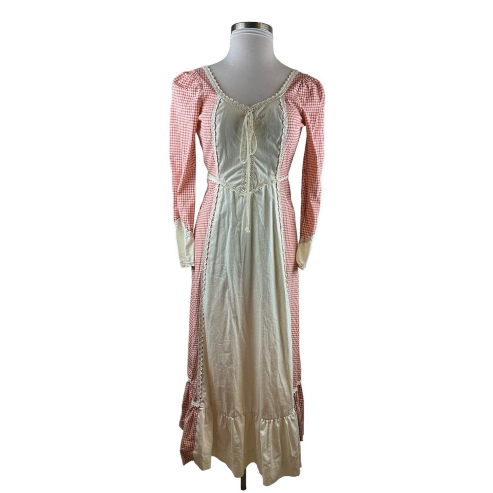 Vintage Gunne Sax Jessica Mcclintock Prairie Boho Corset Dress Checkered Red - Picture 2 of 13